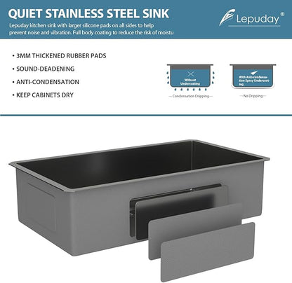 33 Inch Black Undermount Kitchen Sink Single Bowl 18 Guage Stainless Steel 33"x19"x9" Deep Under Counter Kitchen Sinks Basin R10 Round Corners Handmade Sink