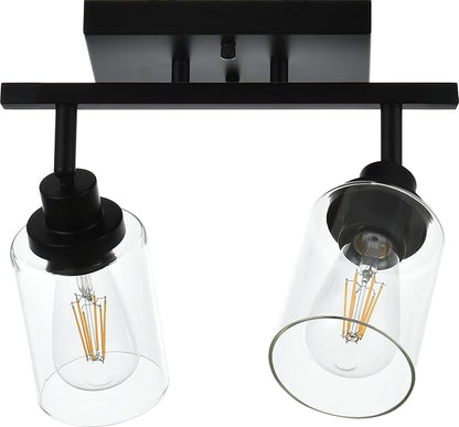 MELUCEE 2 Light Wall Scone Spotlight Semi Flush Mount Ceiling Light, 12.2 Inch Black Bathroom Lights Rotatable Track Lighting Kit for Hallway Porch Foyer Bath Storage, Clear Glass Shade