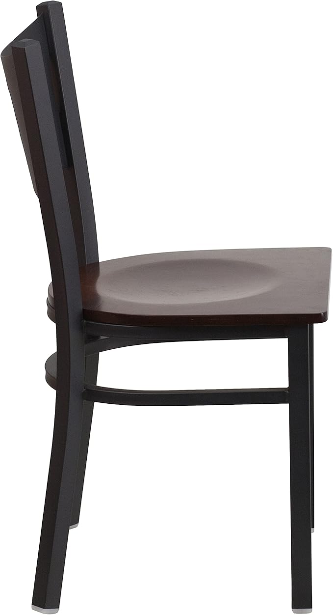 Flash Furniture 2 Pk. HERCULES Series Black Coffee Back Metal Restaurant Chair - Walnut Wood Seat