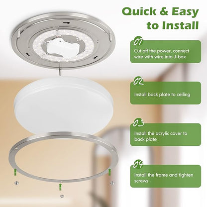 16 Inch 50W LED Ceiling Lights, Dimmable Brushed Nickel Flush Mount Ceiling Light, 2700K/3000K/4000K/5000K/6500K Adjustable, 5400LM Super Bright Ceiling Lamp for Bedroom Kitchen Office, 1-Pack