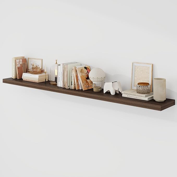 Acovy 72 Inch Floating Shelves, 9.3" Deep Floating Shelf Wall Mounted, 72" Wall Shelves, Rustic Deep Bookshelf, Large Display Shelves & Storage Shelves for Bedroom, Living Room, Walnut, Set of 1