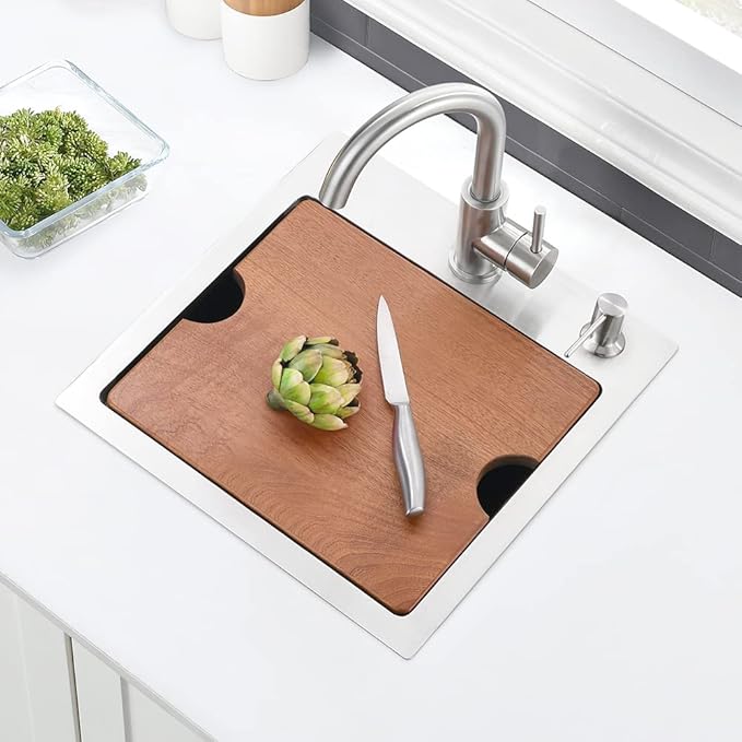 15 Inch Bar Sink Drop In Workstation-VASOYO 15x15 Small Kitchen Sink Drop In Topmount 16 Gauge Stainless Steel Bar Prep Sinks Outdoor Rv Kitchen Sinks Single Bowl Island Basin with Cutting Board