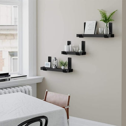 8 Pack - 9.25" L x 6" H x 1.5" W J Lip Shelf Brackets Rustic Farmhouse Iron Wall Floating Shelf Bracket Metal Shelf Bracket Industrial Shelf Supports with Screws Black
