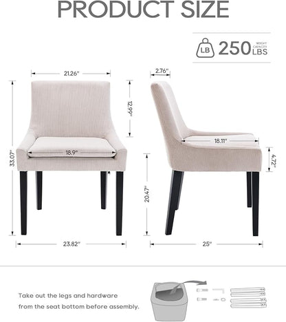 Dining Chairs Set of 6 – Extra Wide & Padded Corduroy Dining Chairs with Solid Wood Legs, High-Density Foam Cushion, Mid-Back Modern Kitchen Chairs for Comfortable Everyday Use