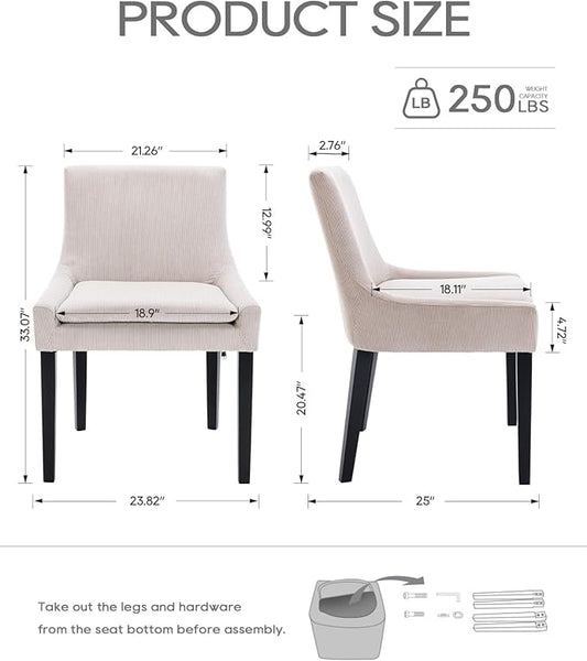 Dining Chairs Set of 4 – Extra Wide & Padded Corduroy Dining Chairs with Solid Wood Legs, High-Density Foam Cushion, Mid-Back Modern Kitchen Chairs for Comfortable Everyday Use