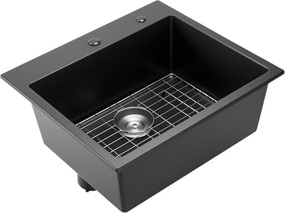 VEVOR 33 inch Kitchen Sink Workstation, Top Mount Granite Sinks, Drop-In Single Bowl Farmhouse Basin with Multiple Accessories, Household Dishwasher Sinks (22"D x 25"W x 10"H)