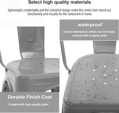 BestOffice 18 Inch Metal Chairs Set of 4 Metal Stackable Chairs Metal Patio Chairs Seat Height Café Restaurant Chairs Metal Dining Chairs Indoor Outdoor with Waterproof Metal Tolix Side Bar Chairs