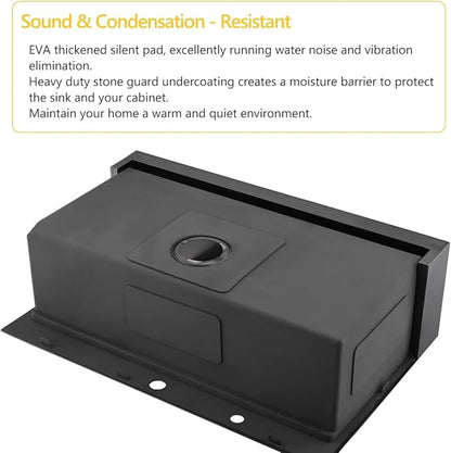 33 Black Drop In Kitchen Farmhouse Sink, Luckyhorse 16 Gauge 33x22 Nano Black Stainless Steel Drop in Topmount Workstation Farmhouse Kitchen Sink with Apron Front LH010SQ