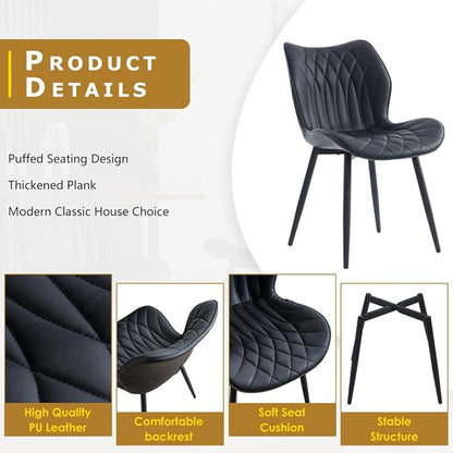 Kidol & Shellder Dining Chairs Set of 2, PU Leather Upholstered Kitchen Chairs with Back Armless, Mid Century Modern Side Chair for Dining Room, Living Room, Lounge, Restaurant, Black