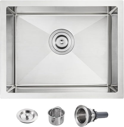 POPFLY 22×18 Inch Undermount Kitchen Sink, 18 Gauge SUS304 Stainless Steel Handmade Single Bowl Bar Prep 9 Inches Deep SInk with Accessories, Brushed Nickel
