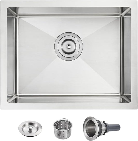 POPFLY 22×18 Inch Undermount Kitchen Sink, 18 Gauge SUS304 Stainless Steel Handmade Single Bowl Bar Prep 9 Inches Deep SInk with Accessories, Brushed Nickel