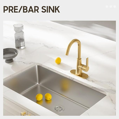 Phiestina Brushed Gold Tall Bathroom Sink Faucet with Pull Down Sprayer, High Arc Single Handle Pull Out Faucet with Pop-Up Drain, 1 or 3 Hole Laundry Bar Basin Faucet with Deck Plate,WE10CL-ZY-BG