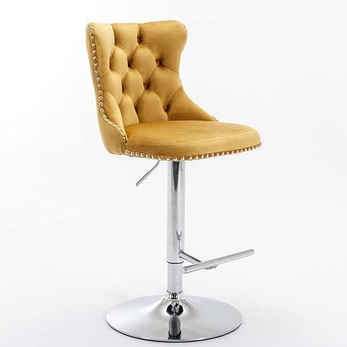 LUMISOL 2 Piece Swivel Velvet Bar Stools, Modern Upholstered Chrome Base Bar Stools with Backs Comfortable Tufted for Home Pub and Kitchen Island, Adjustable Seat Height from 25”-33”, Gold