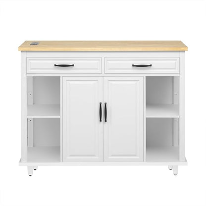 Modern Dining Table Extendable Kitchen Island with Rack Power Outlet Adjustable Sturdy Stable Easy Clean Counter Console Luxury Rubber Wood Veneer,White-MDF