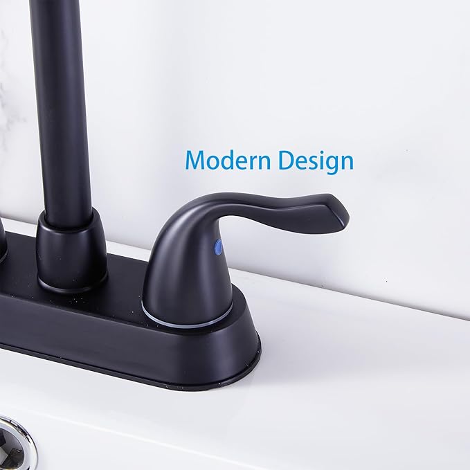 HOTIS Matte Black 4-Inch Centerset Bathroom Faucet, 2-Handle 3-Hole Sink Faucet with Pop-up Drain & Supply Lines