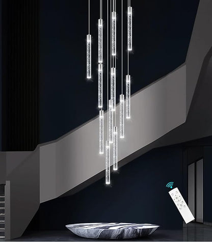 Modern 10-Light LED Dimmable Pendant Crystal Chandelier for High Ceiling