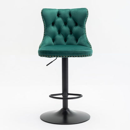 Swivel Velvet Bar stools Adjusatble Seat Height from 25 33 Inch,17.7inch Base, Upholstered Bar Stools with Backs Comfortable Tufted for Home Pub and Kitchen Island,Green,Set of 2,SW1812GN FC940