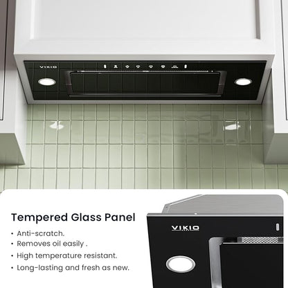 VIKIO HOME Range Hood Insert 30 Inch - Built-in 900 CFM Ducted/Ductless Range Hood with 3 Speed Fan, Black Stainless Steel & Tempered Glass with Gesture Sensing &Touch Control for Over Kitchen Stove