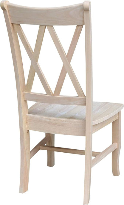 IC International Concepts, Set of 2 Double X-Back Dining Chairs, Armless, Real Wood, Kitchen/Dining/Accent, 19.9"W x 22"D x 41.3"H, 225 Lbs Wt. Capacity, DIY, Paint/Stain In Any Color, Unfinished