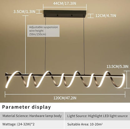 Modern Design Dimmable Desk Linear Pendant Light, with Remote Control Dimmable 3 Color Mode & Brightness Ceiling Lamp, Anti-Flicker Dining Light Fixture for Kitchen（47IN）
