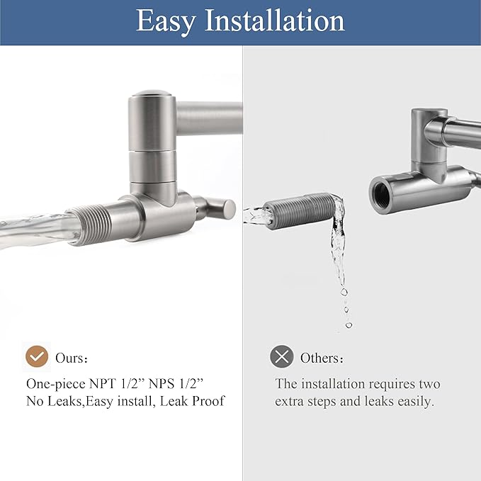 Pot Filler Faucets - for Kitchen, Sink, Stove and Bar with Brass Wall Mount Double Joint Swing Arms - Leak Free Designs with High-Flow Aerators - Retractable and Folding Save Space - Brushed Nickel
