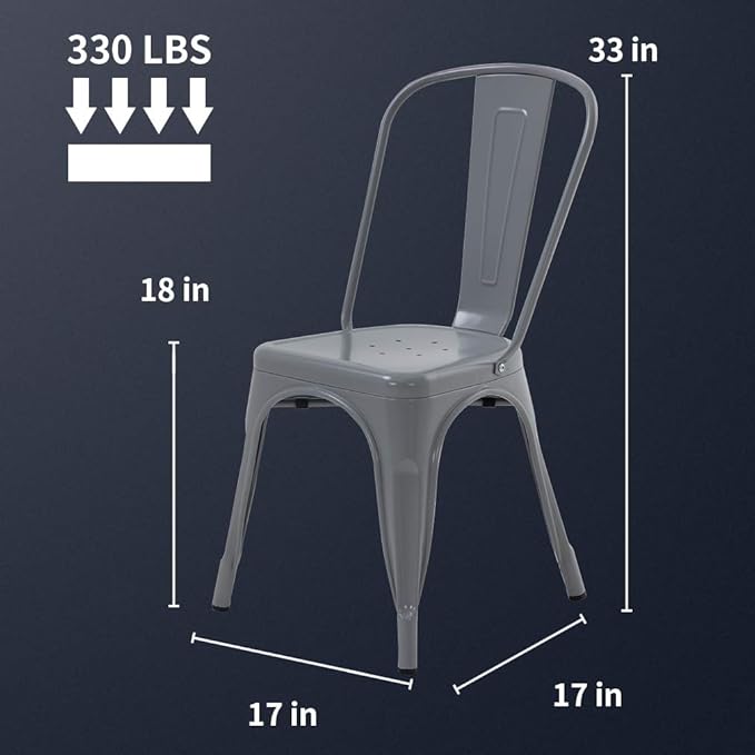 FDW Dining Chairs Set of 4 Indoor Outdoor Chairs Patio Chairs Furniture Kitchen Metal Chairs 18 Inch Seat Height 330LBS Weight Capacity Restaurant Chair Stackable Chair Tolix Side Bar Chairs,Gray