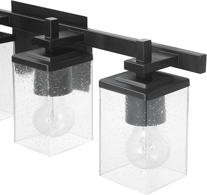 GLOBE Electric 52089 Dakota 4-Light Vanity Light, Matte Black, Seeded Glass Shades