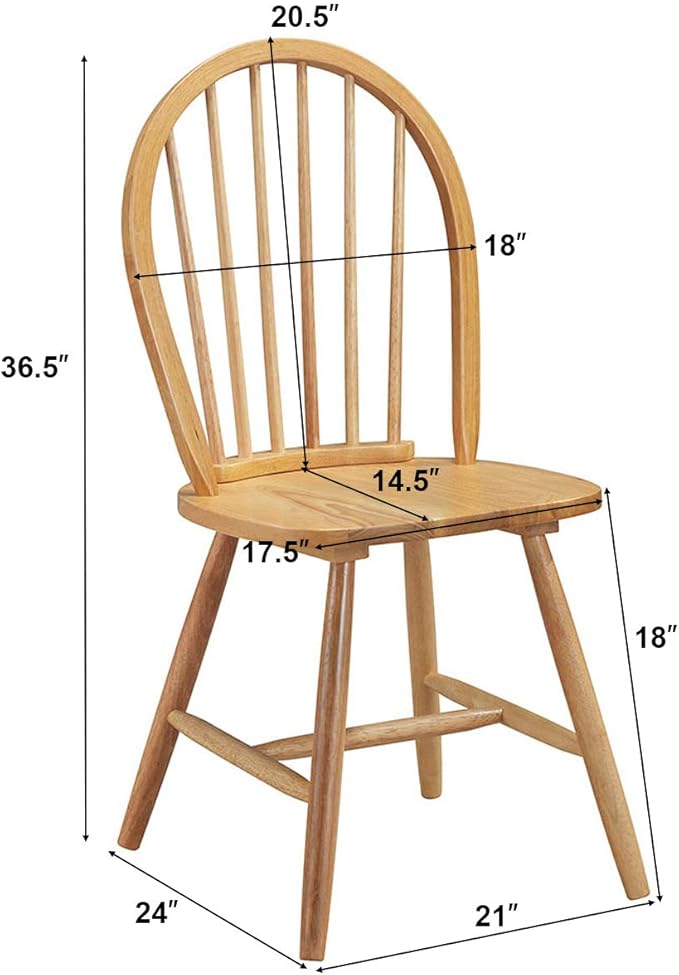 HOMGX Wooden Set, 100% Rubber Timber, Solid Structure Retro Side, Dining, Living Room, etc. Round Legs Vintage Kitchen Chairs (Set of 2), Wood Color