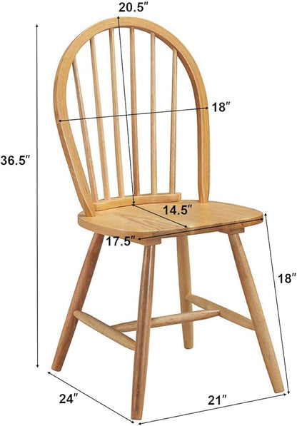 HOMGX Wooden Set, 100% Rubber Timber, Solid Structure Retro Side, Dining, Living Room, etc. Round Legs Vintage Kitchen Chairs (Set of 2), Wood Color