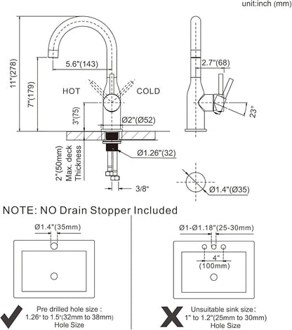 WOWOW 1 Hole Bar Faucet Single Handle Bar Sink Faucet Oiled Rubbed Bronze RV Kitchen Faucet with Supply Hose Small Kitchen Tap