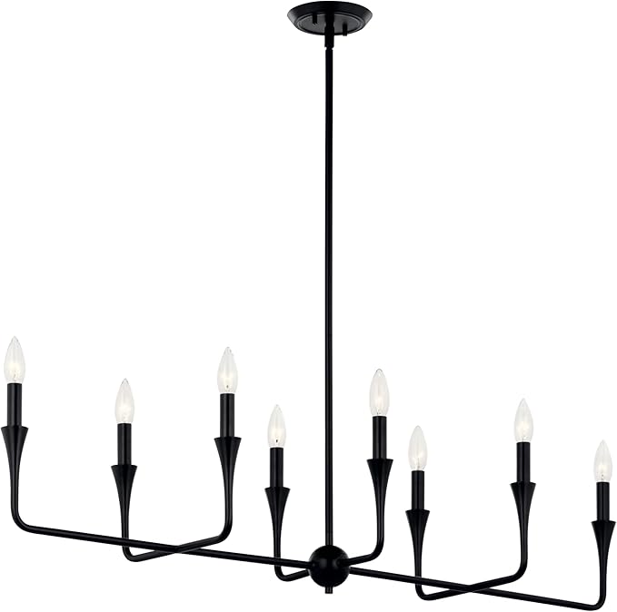 Kichler Alvaro 8-Light Linear Chandelier, Soft Modern Light in Black, for Dining Room or Kitchen (24.25" x 11.5" x 45.5"), 52693BK