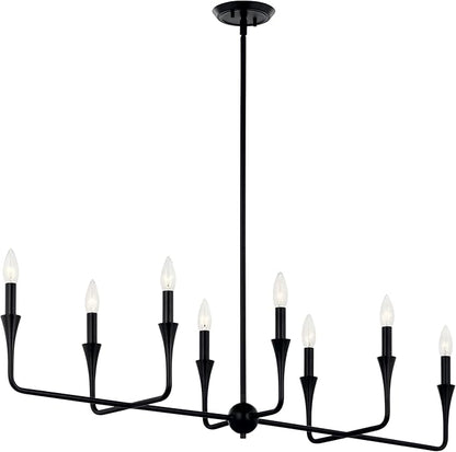 Kichler Alvaro 8-Light Linear Chandelier, Soft Modern Light in Black, for Dining Room or Kitchen (24.25" x 11.5" x 45.5"), 52693BK