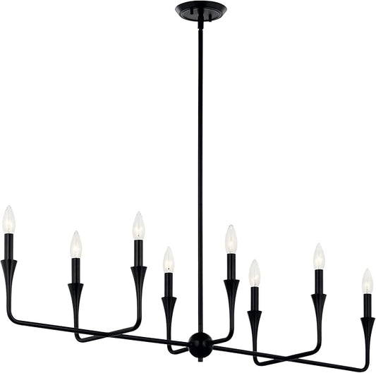 Kichler Alvaro 8-Light Linear Chandelier, Soft Modern Light in Black, for Dining Room or Kitchen (24.25" x 11.5" x 45.5"), 52693BK