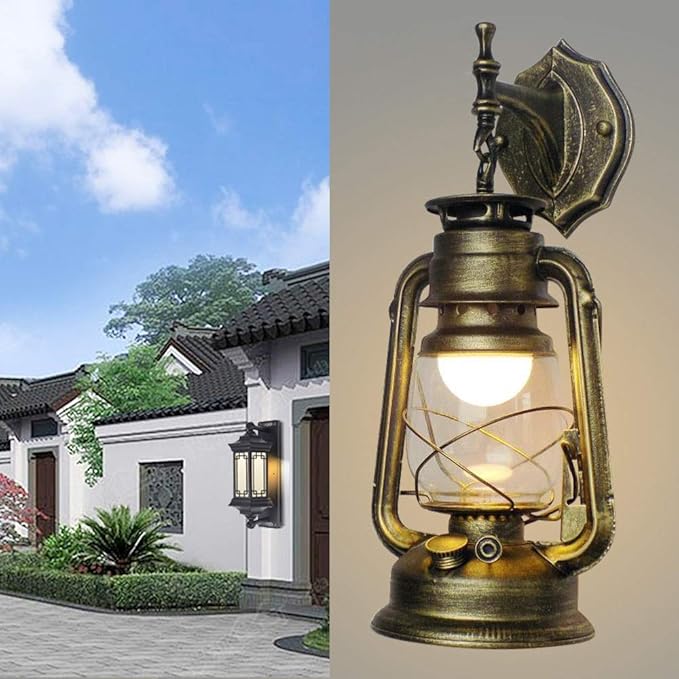 Futchoy FIKNEE Rustic Wall Sconce Lighting - Antique Vintage Lantern Light Fixture for Porch, Garden, Yard - Retro Outdoor Lamp (Green)