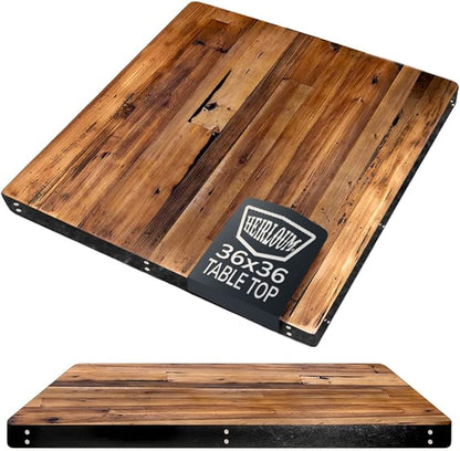 Reclaimed Wood Table Top - Rustic Recycled Wooden Piece Perfect for Signs, Kitchens, Dining and Coffee Table Tops (Reclaimed Wood Table Top with Metal Edge, 36" x 36")