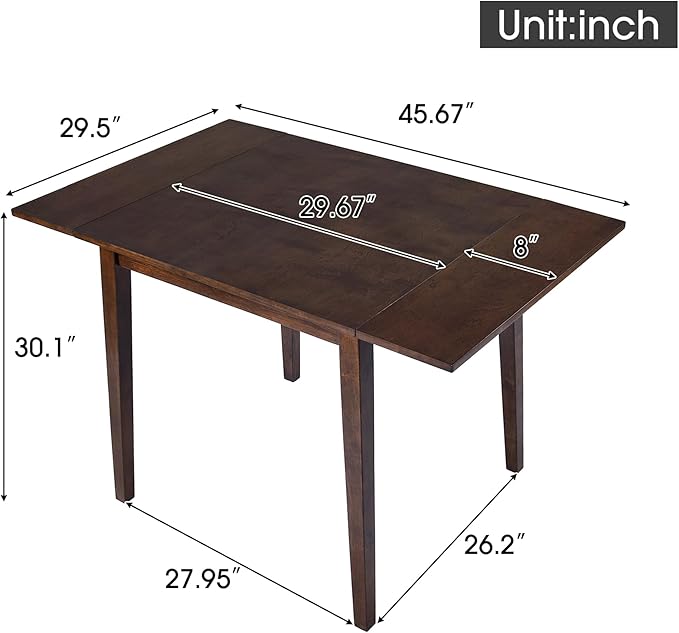 Ball & Cast 29~45" Extendable Dining Room Table, Farmhouse Space-Saving Wooden Folding Tables, Kitchen Island Foldable Breakfast Dinner-Table with Drop Leaf & Wood Legs for Small Place, Brown