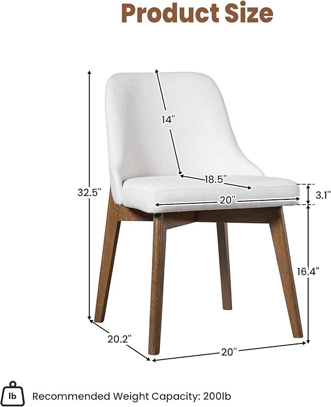 Casaphoria Dining Chairs Set of 2, Mid Century Modern Upholstered Kitchen Chairs with Solid Wood Legs, Ergonomic Accent Side Chair for Living Room, Desk, Bedroom and Vanity, Beige and Oak