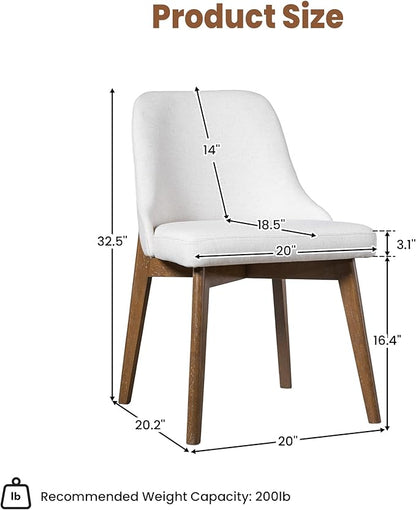 Casaphoria Dining Chairs Set of 2, Mid Century Modern Upholstered Kitchen Chairs with Solid Wood Legs, Ergonomic Accent Side Chair for Living Room, Desk, Bedroom and Vanity, Beige and Oak