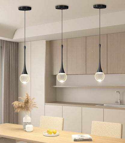Modern Kitchen Island Pendant Lights Dimmable LED Crystal Chandelier Hanging Pendant Chandelier Black 3 Pack