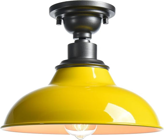SAMTEEN Industrial Semi Flush Mount Ceiling Light 1-Light Barn Light Fixture Ceiling 12-Inch Farmhouse Ceiling Light for Hallway Entryway Staircase Kitchen, Yellow Finish