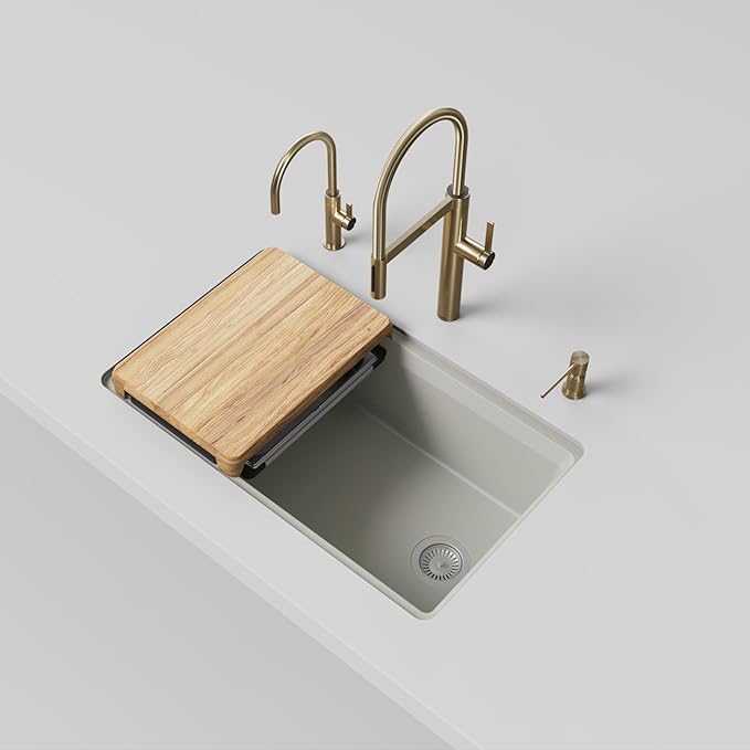 Inteos SILGRANIT 33" Single Bowl Reversible Undermount Workstation Kitchen Sink - Soft White
