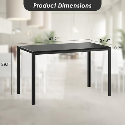 47" MDF Top Island Table, Rustic Dining Table with Seats 4-6, Farmhouse Dining Table with Smooth Finish for Home Kitchen, Office, Study Nooks, Black
