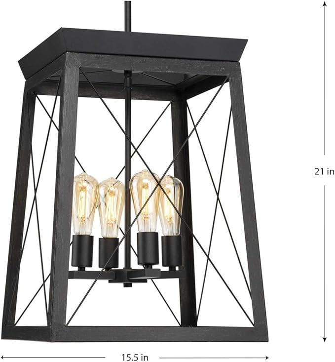 Progress Lighting Briarwood Collection 21 in. 4-Light Textured Black Farmhouse Foyer Chandelier with Painted Ceruse Black