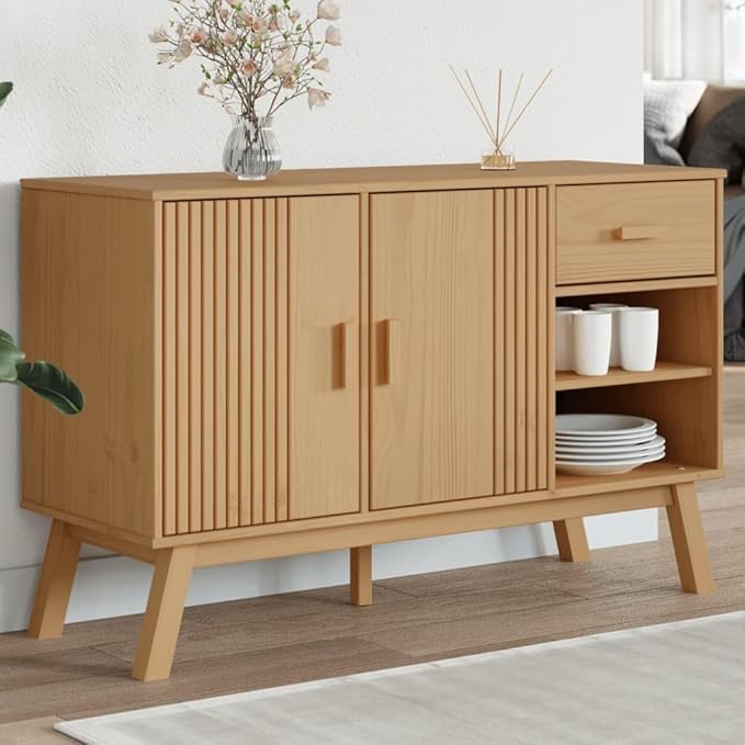 Rectangular Solid Pine Wood Sideboard, Brown Finish, 16.9x44.9x28.9 in, Buffet Cabinet with Storage, Living Room Furniture Kitchen Furnitur