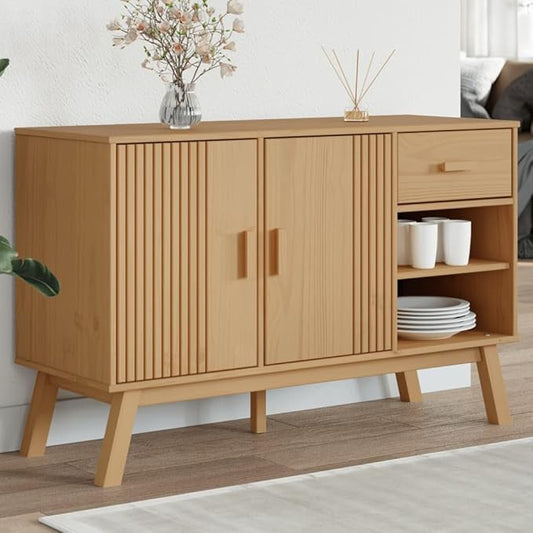 Rectangular Solid Pine Wood Sideboard, Brown Finish, 16.9x44.9x28.9 in, Buffet Cabinet with Storage, Living Room Furniture Kitchen Furnitur