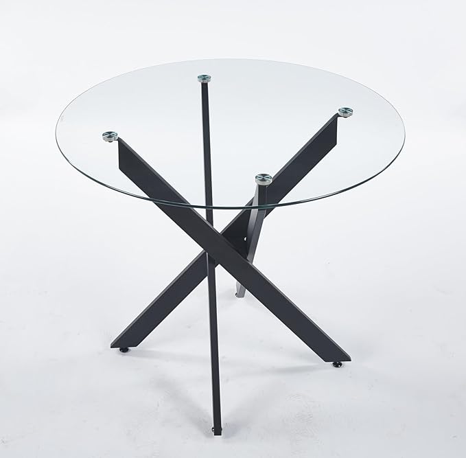 Round Glass Dining Table 35.4'' Inch Modern Round Kitchen Table with Metal Legs Durable Stylish Dinner Table for Dining Room Kitchen