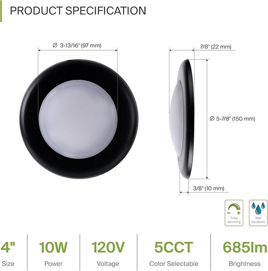 ASD 12 Pack LED Disk Lights 4 Inch, 10W 5CCT 2700K-5000K 685LM CRI90+, Dimmable Flush Mount Ceiling Light Fixture, Low Profile Surface Mount Disc, Junction Box or Recessed Can Install, UL Energy Star
