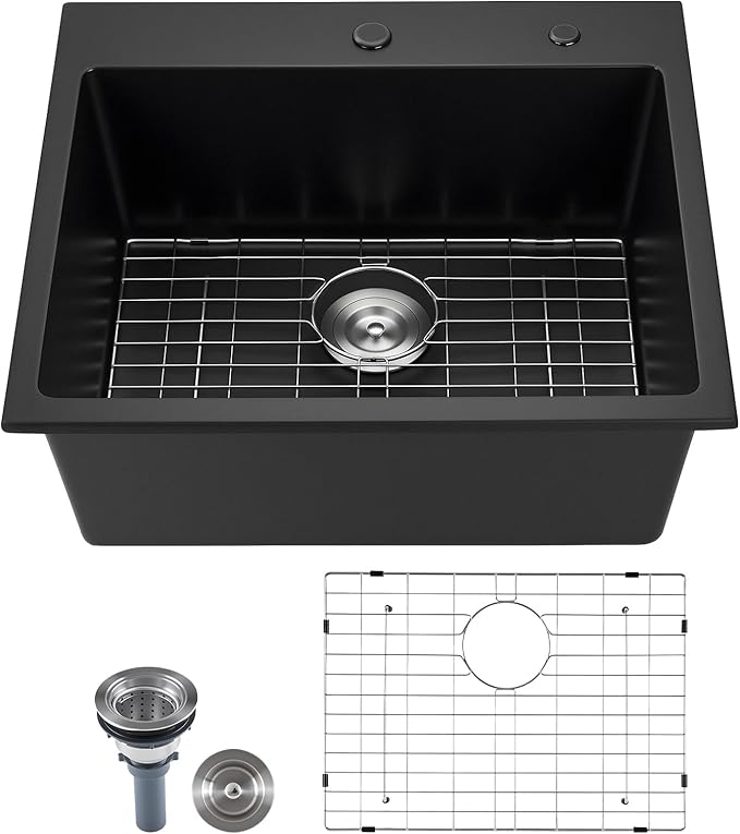 VEVOR 33 inch Kitchen Sink Workstation, Top Mount Granite Sinks, Drop-In Single Bowl Farmhouse Basin with Multiple Accessories, Household Dishwasher Sinks (22"D x 25"W x 10"H)