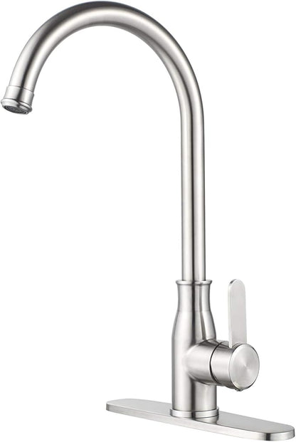 Single Handle Kitchen Faucet Stainless Steel Brushed Nickel，Modern High Arc Kitchen Sink Faucet, Commercial Bar Sink Faucet One Hole with Deck