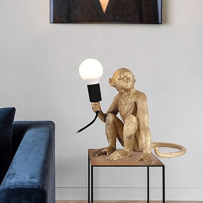 LOYALHEARTDY Modern Table Light Monkey Desk Lamp Resin Sitting Monkey Lighting Fixture for Living Room, Bedroom, Office, College Dorm Decoration (Gold, Table Lamp)